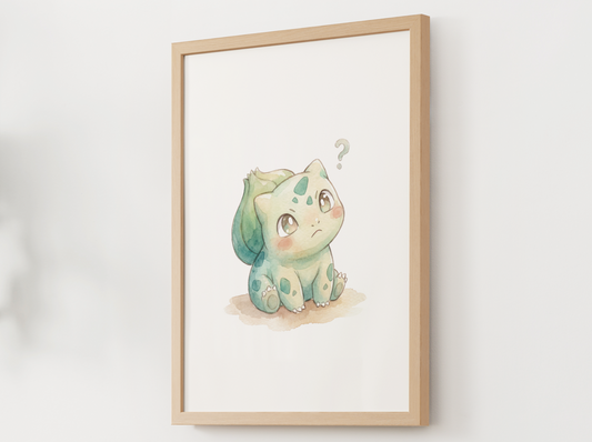 Pokemon Bulbasaur Confused Nursery Wall Art Printable, Cute Kids Room Decor, Watercolor Pokemon Poster, Instant Download Digital Print