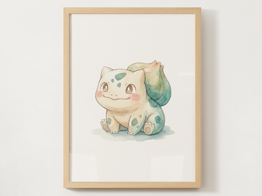 Pokemon Bulbasaur Happy Nursery Wall Art Printable, Cute Kids Room Decor, Watercolor Pokemon Poster, Instant Download Digital Print