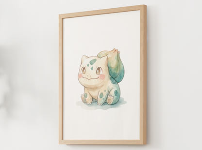 Pokemon Bulbasaur Happy Nursery Wall Art Printable, Cute Kids Room Decor, Watercolor Pokemon Poster, Instant Download Digital Print