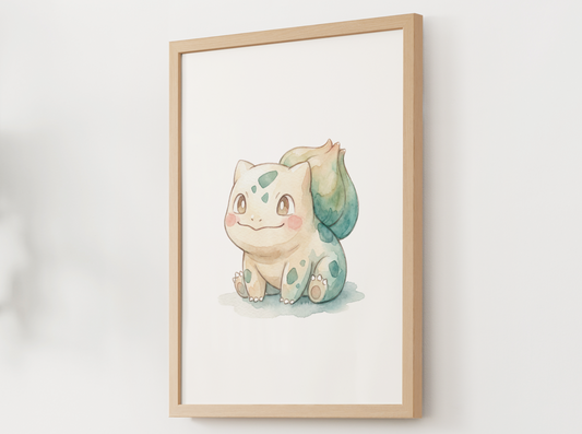 Pokemon Bulbasaur Happy Nursery Wall Art Printable, Cute Kids Room Decor, Watercolor Pokemon Poster, Instant Download Digital Print