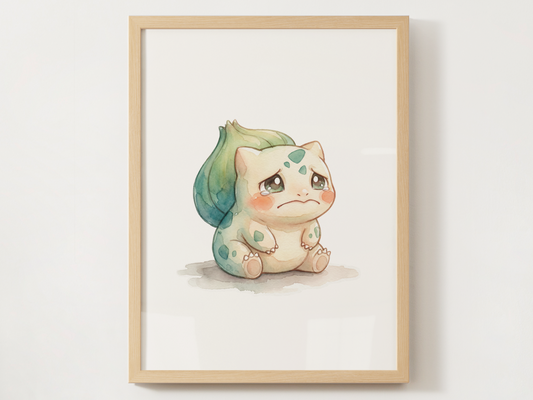 Pokemon Bulbasaur Sad Nursery Wall Art Printable, Cute Kids Room Decor, Watercolor Pokemon Poster, Instant Download Digital Print