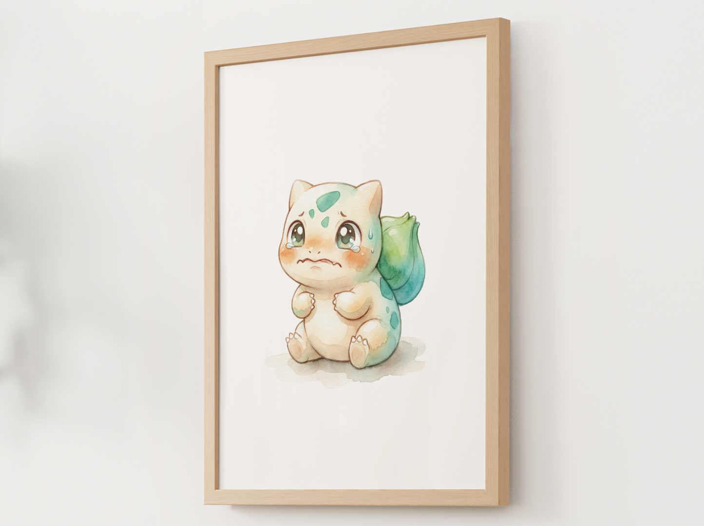Pokemon Bulbasaur Scared Nursery Wall Art Printable, Cute Kids Room Decor, Watercolor Pokemon Poster, Instant Download Digital Print