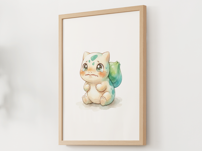 Pokemon Bulbasaur Scared Nursery Wall Art Printable, Cute Kids Room Decor, Watercolor Pokemon Poster, Instant Download Digital Print