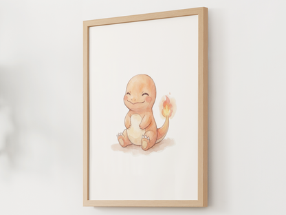 Pokemon Charmander Happy Nursery Wall Art Printable, Cute Kids Room Decor, Watercolor Pokemon Poster, Instant Download Digital Print