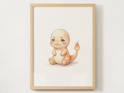 Pokemon Charmander Sad Nursery Wall Art Printable, Cute Kids Room Decor, Watercolor Pokemon Poster, Instant Download Digital Print