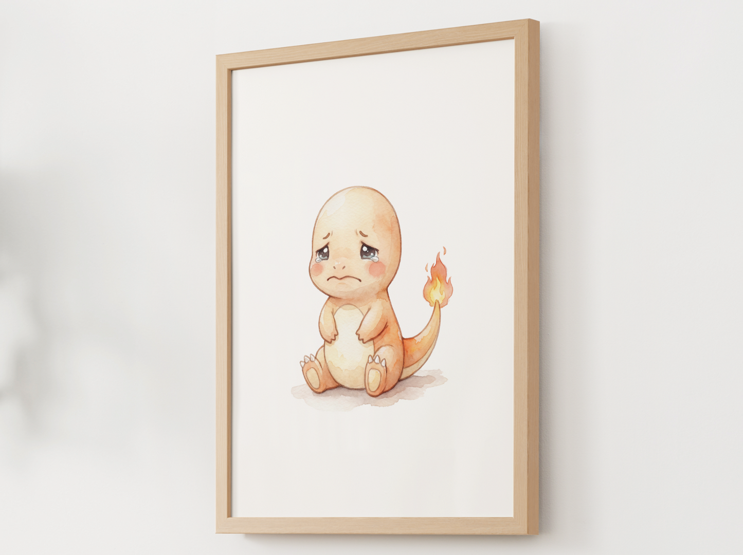 Pokemon Charmander Sad Nursery Wall Art Printable, Cute Kids Room Decor, Watercolor Pokemon Poster, Instant Download Digital Print