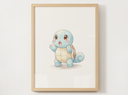 Pokemon Squirtle Surprised Nursery Wall Art Printable, Cute Kids Room Decor, Watercolor Pokemon Poster, Instant Download Digital Print