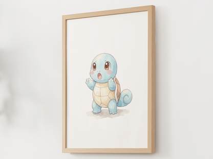 Pokemon Squirtle Surprised Nursery Wall Art Printable, Cute Kids Room Decor, Watercolor Pokemon Poster, Instant Download Digital Print