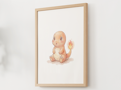 Pokemon Charmander Surprised Nursery Wall Art Printable, Cute Kids Room Decor, Watercolor Pokemon Poster, Instant Download Digital Print