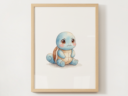 Pokemon Squirtle Angry Nursery Wall Art Printable, Cute Kids Room Decor, Watercolor Pokemon Poster, Instant Download Digital Print