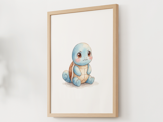 Pokemon Squirtle Angry Nursery Wall Art Printable, Cute Kids Room Decor, Watercolor Pokemon Poster, Instant Download Digital Print