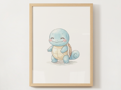 Pokemon Squirtle Happy Nursery Wall Art Printable, Cute Kids Room Decor, Watercolor Pokemon Poster, Instant Download Digital Print