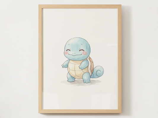 Pokemon Squirtle Happy Nursery Wall Art Printable, Cute Kids Room Decor, Watercolor Pokemon Poster, Instant Download Digital Print