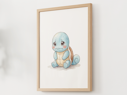 Pokemon Squirtle Sad Nursery Wall Art Printable, Cute Kids Room Decor, Watercolor Pokemon Poster, Instant Download Digital Print