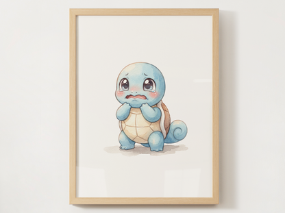 Pokemon Squirtle Scared Nursery Wall Art Printable, Cute Kids Room Decor, Watercolor Pokemon Poster, Instant Download Digital Print