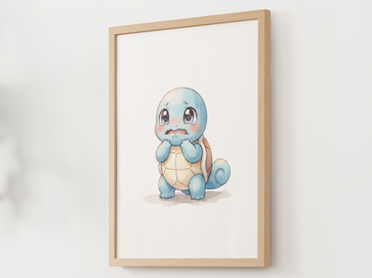 Pokemon Squirtle Scared Nursery Wall Art Printable, Cute Kids Room Decor, Watercolor Pokemon Poster, Instant Download Digital Print
