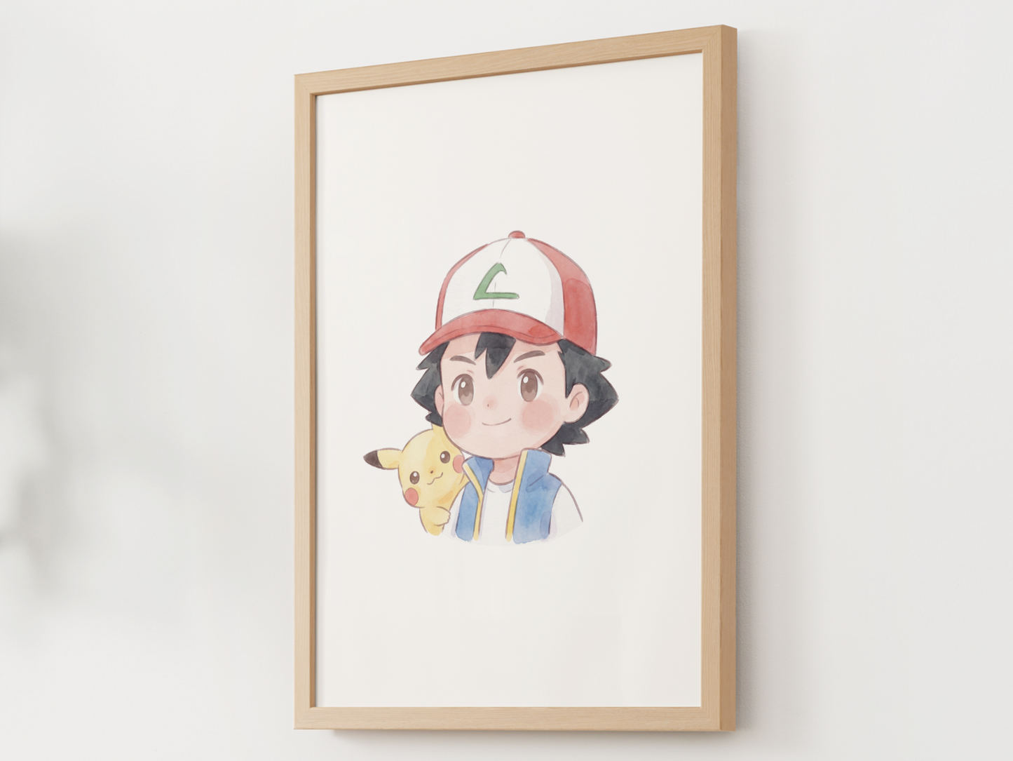 Ash and Pikachu Duo Nursery Wall Art Printable, Cute Kids Room Decor, Watercolor Trainer Pokemon Poster, Instant Download Digital Print