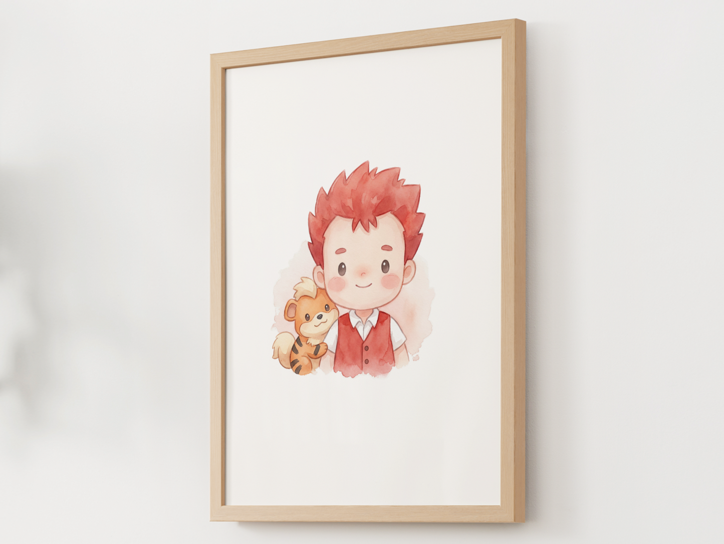 Blaine and Growlithe Duo Nursery Wall Art Printable, Cute Kids Room Decor, Watercolor Trainer Pokemon Poster, Instant Download Digital Print