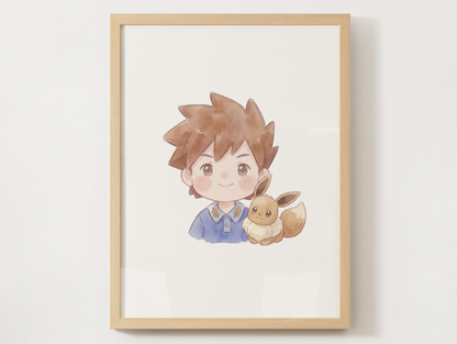 Pokémon Trainer Duo Nursery Wall Art Bundle, 6 Printable Posters, Watercolor Kids Room Decor, Instant Download