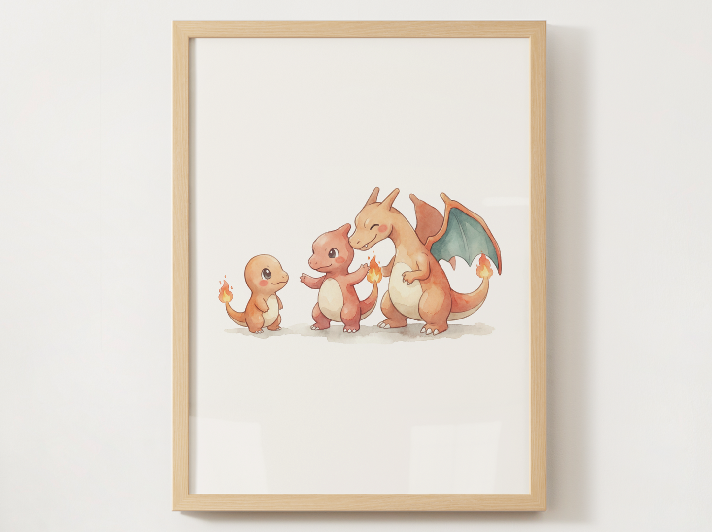 Charmander Evolution Nursery Wall Art Printable, Charmeleon Charizard Watercolor Pokemon Poster, Instant Download