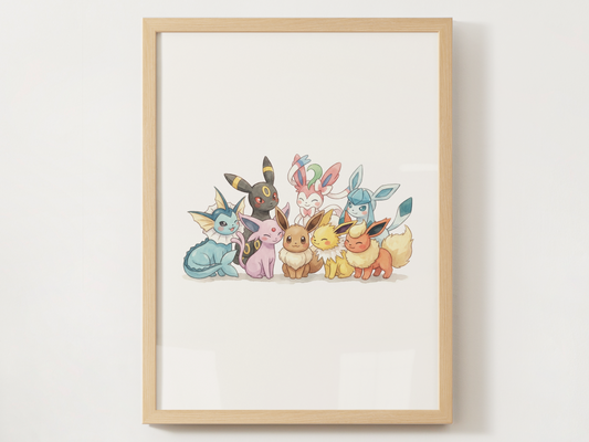 Eevee Evolutions Nursery Wall Art Printable, Watercolor Pokemon Evolution Poster, Instant Download