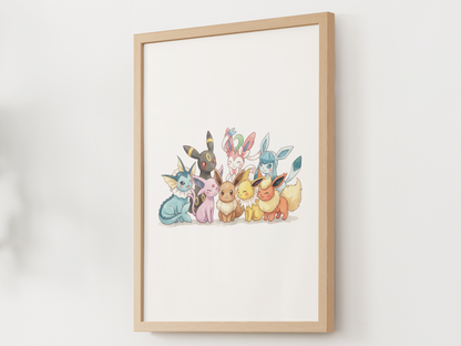 Eevee Evolutions Nursery Wall Art Printable, Watercolor Pokemon Evolution Poster, Instant Download