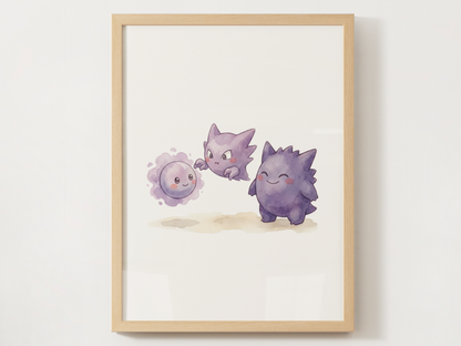 Gastly Evolution Nursery Wall Art Printable, Watercolor Pokemon Evolution Poster, Instant Download