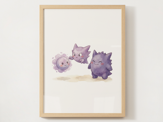 Gastly Evolution Nursery Wall Art Printable, Watercolor Pokemon Evolution Poster, Instant Download