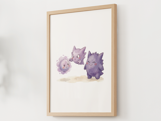 Gastly Evolution Nursery Wall Art Printable, Watercolor Pokemon Evolution Poster, Instant Download