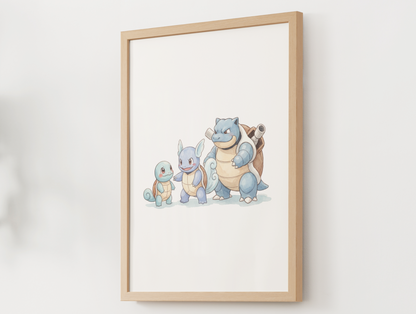 Squirtle Evolution Nursery Wall Art Printable, Watercolor Pokemon Evolution Poster, Instant Download
