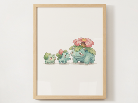 Bulbasaur Evolution Nursery Wall Art Printable, Watercolor Pokemon Evolution Poster, Instant Download