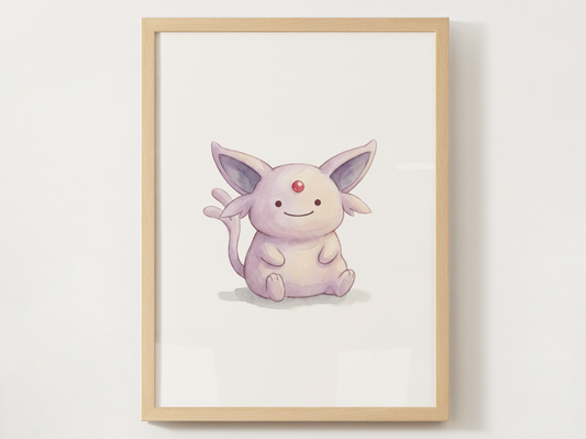 Ditto Style Espeon Nursery Wall Art Printable, Cute Kids Room Decor, Watercolor Pokemon Poster, Instant Download