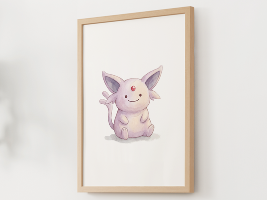 Ditto Style Espeon Nursery Wall Art Printable, Cute Kids Room Decor, Watercolor Pokemon Poster, Instant Download