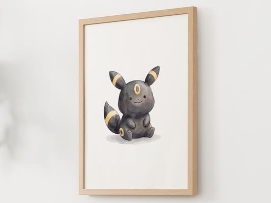 Ditto Style Umbreon Nursery Wall Art Printable, Cute Kids Room Decor, Watercolor Pokemon Poster, Instant Download