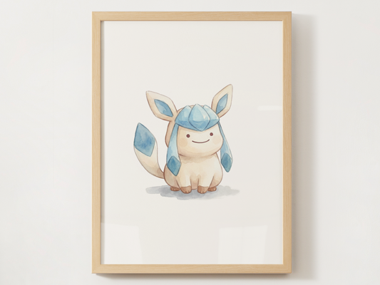 Ditto Style Glaceon Nursery Wall Art Printable, Cute Kids Room Decor, Watercolor Pokemon Poster, Instant Download