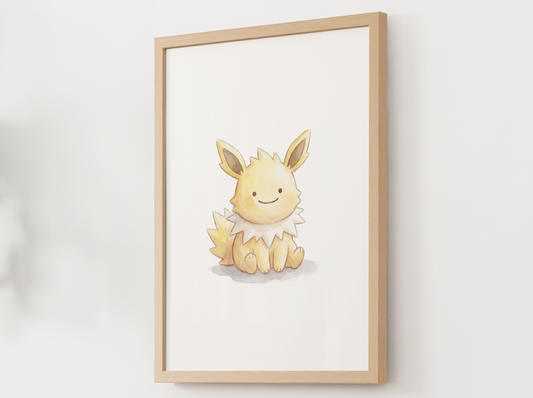 Ditto Style Jolteon Nursery Wall Art Printable, Cute Kids Room Decor, Watercolor Pokemon Poster, Instant Download