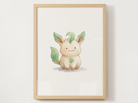 Ditto Style Leafeon Nursery Wall Art Printable, Cute Kids Room Decor, Watercolor Pokemon Poster, Instant Download