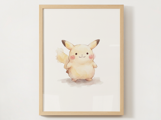 Ditto Style Pikachu Nursery Wall Art Printable, Cute Kids Room Decor, Watercolor Pokemon Poster, Instant Download