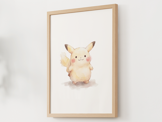 Ditto Style Pikachu Nursery Wall Art Printable, Cute Kids Room Decor, Watercolor Pokemon Poster, Instant Download