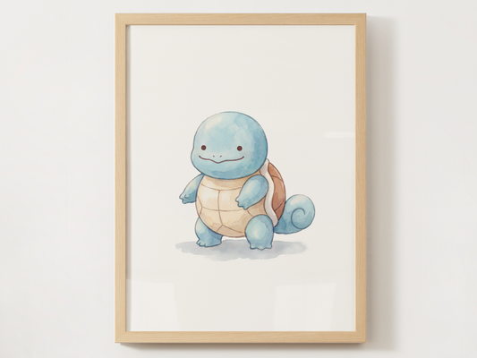 Ditto Style Squirtle Nursery Wall Art Printable, Cute Kids Room Decor, Watercolor Pokemon Poster, Instant Download