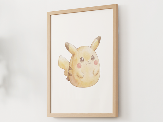 Watercolor Pikachu Poster, Plush Pillow Style, Kids Room Decor (Digital Download)
