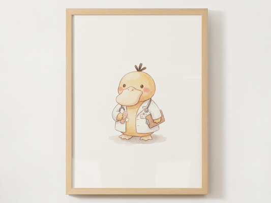 Psyduck Doctor Nursery Wall Art Printable, Cute Kids Room Decor, Neutral Pokémon Poster, Instant Download Digital Print