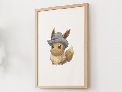 Van Gogh Eevee Nursery Wall Art Printable, Cute Kids Room Decor, Neutral Pokémon Poster, Instant Download Digital Print