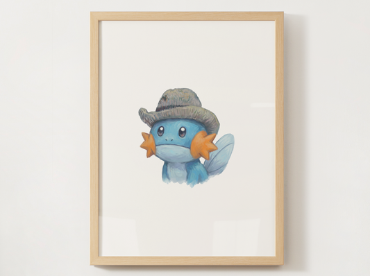 Van Gogh Mudkip Nursery Wall Art Printable, Cute Kids Room Decor, Neutral Pokémon Poster, Instant Download Digital Print