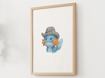 Van Gogh Mudkip Nursery Wall Art Printable, Cute Kids Room Decor, Neutral Pokémon Poster, Instant Download Digital Print