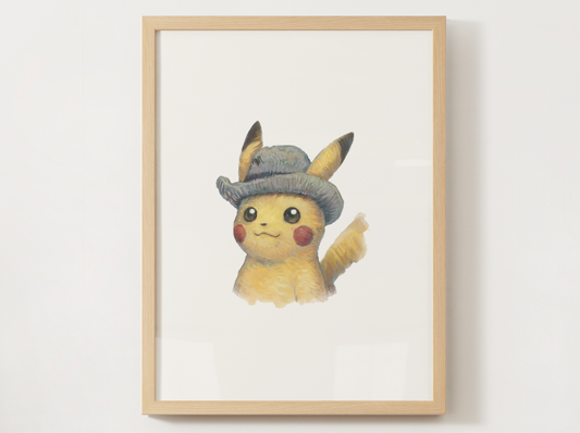 Van Gogh Pikachu Nursery Wall Art Printable, Cute Kids Room Decor, Neutral Pokémon Poster, Instant Download Digital Print