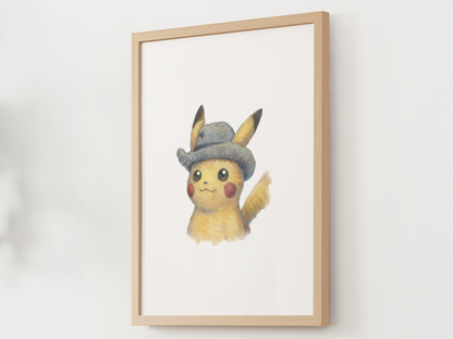 Van Gogh Pikachu Nursery Wall Art Printable, Cute Kids Room Decor, Neutral Pokémon Poster, Instant Download Digital Print