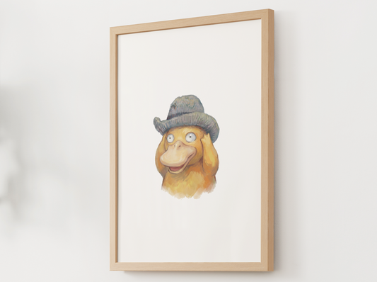 Van Gogh Psyduck Nursery Wall Art Printable, Cute Kids Room Decor, Neutral Pokémon Poster, Instant Download Digital Print