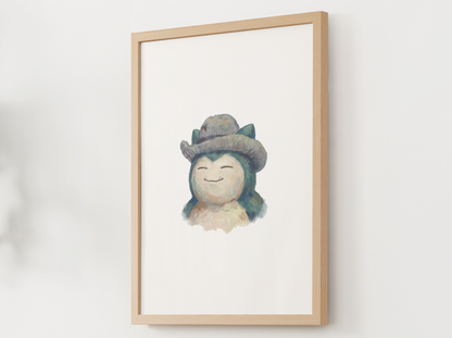 Van Gogh Snorlax Nursery Wall Art Printable, Cute Kids Room Decor, Neutral Pokémon Poster, Instant Download Digital Print