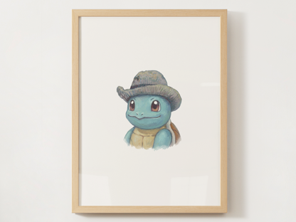 Van Gogh Squirtle Nursery Wall Art Printable, Cute Kids Room Decor, Neutral Pokémon Poster, Instant Download Digital Print